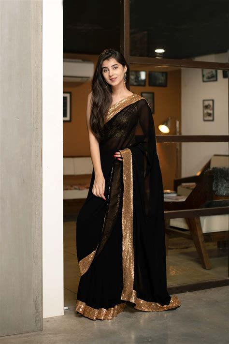 Women S Black Georgette Saree With Blouse By Label Shaurya Sanadhya