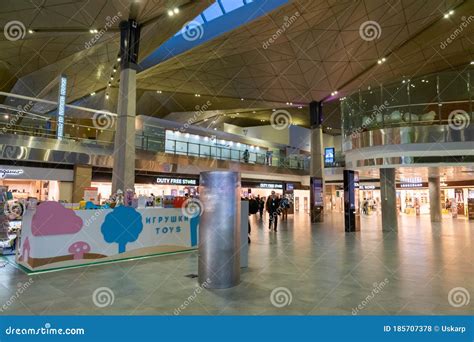 Pulkovo Airport Architecture Inside Departure Terminal and Passengers ...