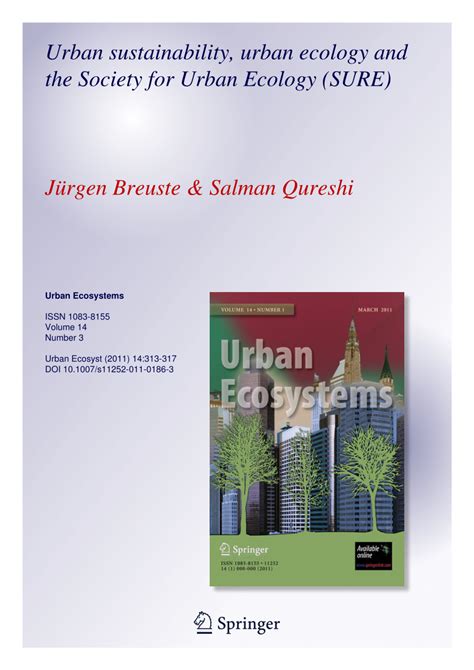 PDF Urban Sustainability Urban Ecology And The Society For Urban