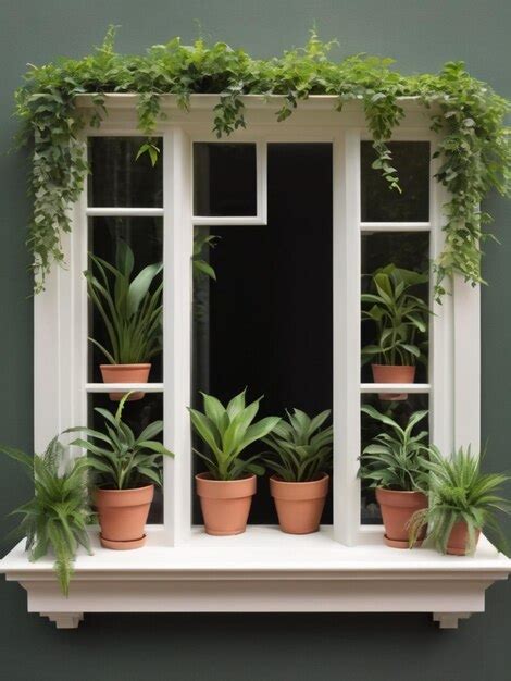 Una Ventana Con Plantas Verdes En Maceta Que Crean Un Marco Nico