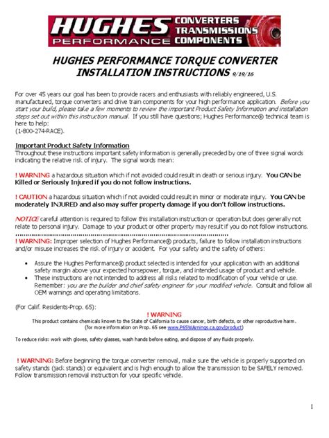 Hughes Torque Converter Installation Instructions | PDF | Screw | Mechanical Engineering