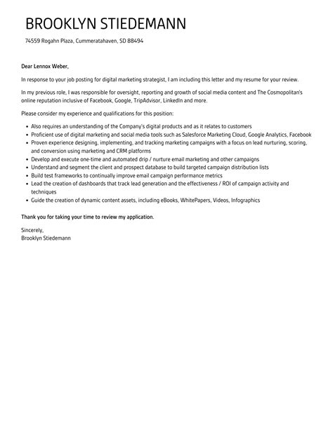 Digital Marketing Strategist Cover Letter Velvet Jobs