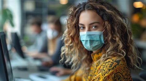 Premium Photo Woman Wearing Face Mask While Working On Computer