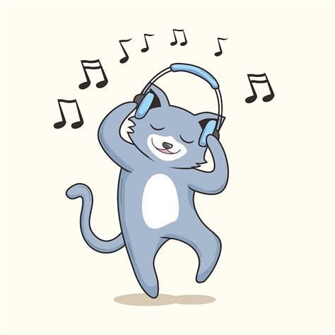 Premium Vector Cat Listen Music Cartoon Cute Dance Pussy Cat