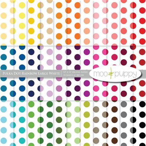 Polka Dot Digital Scrapbook Paper Pack Polka Dot Rainbow Large White