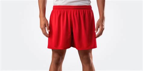 Premium Photo A Man Wearing Red Shorts And A White Shirt Suitable For Summer Fashion Or Casual