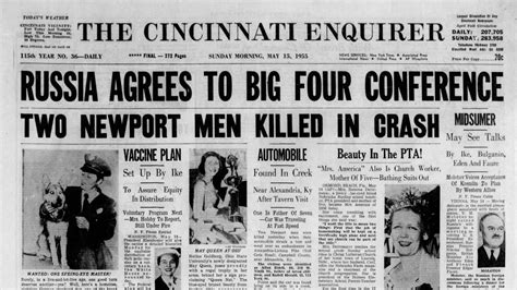 Cincinnati Enquirer Front Pages From May 15 Today In History