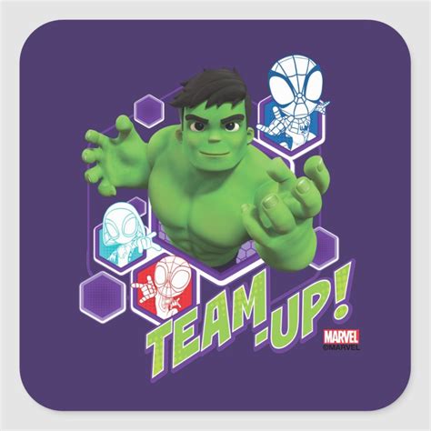 Hulk & Spidey Team "Team-Up!" Square Sticker | Zazzle | Hulk, Outline ...