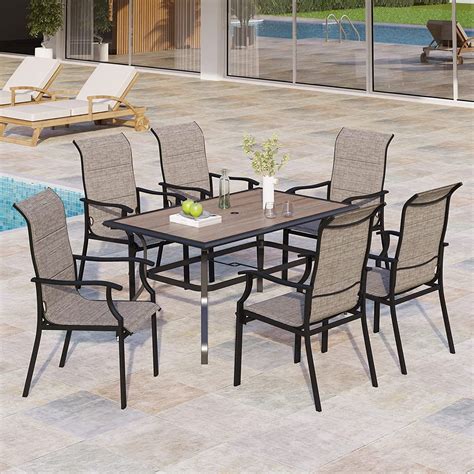 MIXPATIO Patio Dining Set 7 Piece Outdoor Table And Chairs Set With 6