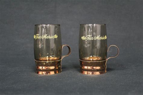 Vintage Tia Maria Glass Mugs With Handled Metal And Bottom Set Of Two V2773 Etsy