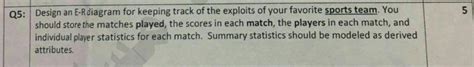 Solved 5 Q5 Design An E R Diagram For Keeping Track Of The Chegg