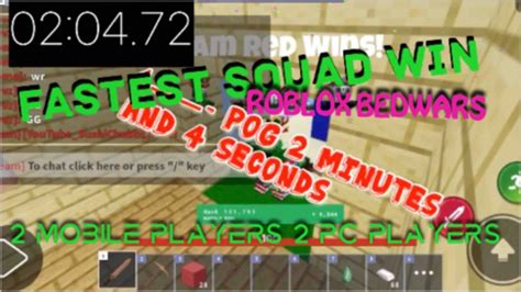 Fastest Win Roblox Bedwars Squads Win World Record 2 Minutes And 4