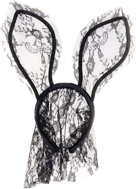 Bestoyard Black Lace Bunny Ears With Veil Sexy Rabbit Ears Headband Easter Bunny