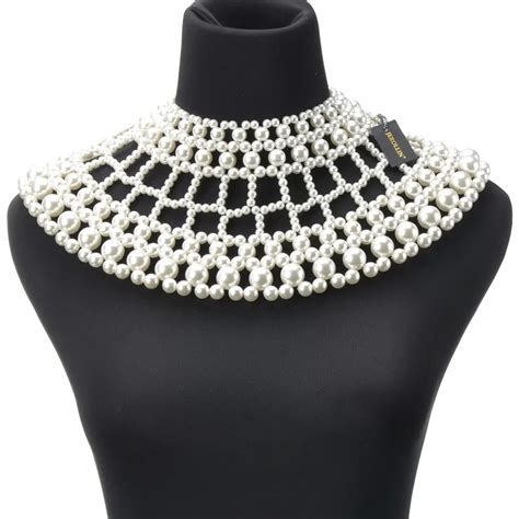 Jerollin Bib Collar Chunky Necklace Resin Pearls Whitegold Big Choker