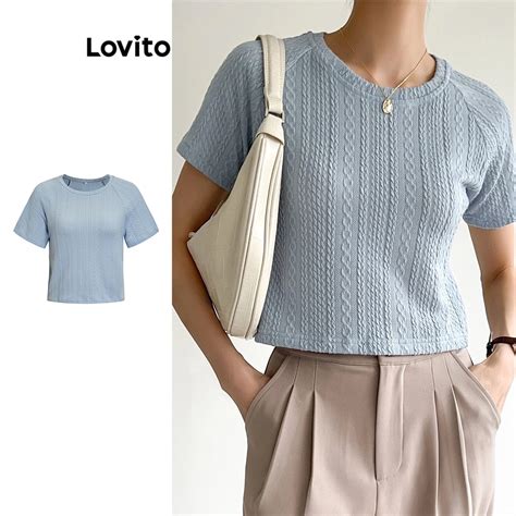 Lovito Casual Ditsy Floral Embroidery T Shirts For Women L Ed