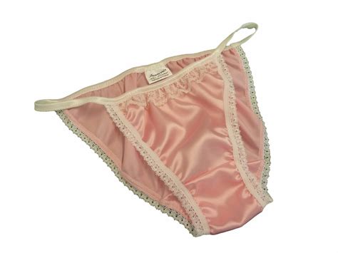 PINK Shiny SATIN Panties MINI TANGA String Bikini Ivory Lace New Made In France EBay