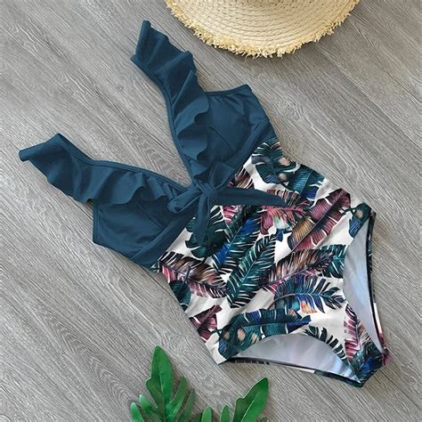 Churchf Sexy One Piece Swimsuit Ruffle Swimwear Women Monokini Bodysuit