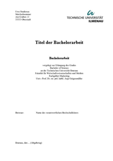 Vorlagen Deckblatt Bachelorarbeit