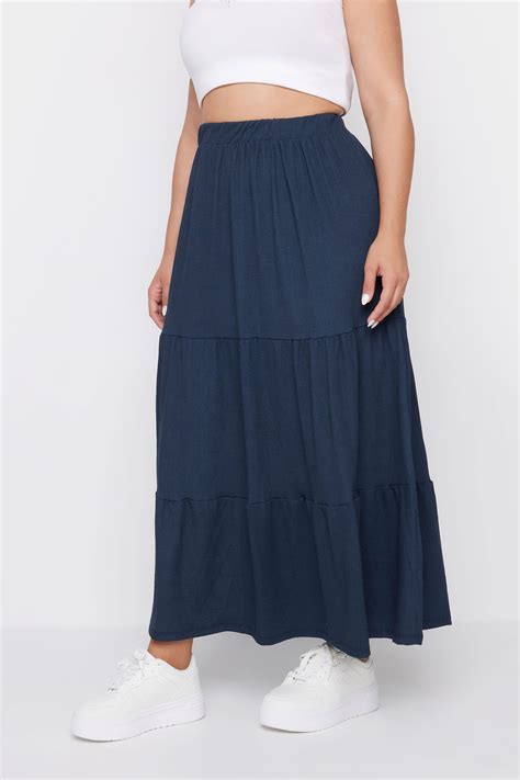 Yours Plus Size Navy Blue Textured Maxi Skirt Yours Clothing