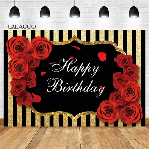 Burgundy Floral Happy Birthday Backdrop Rose Gold Glitter Bokeh Spots Women Girls Portrait