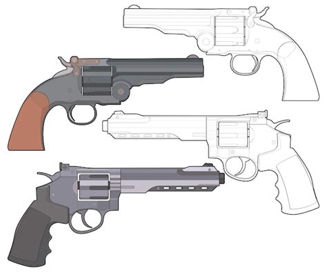 Conjunto De Arte Vector Of Revolver Arma De Tiro Ilustra O De Arma