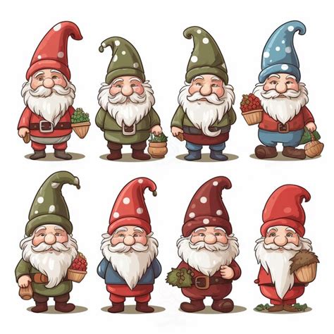 Gnomos De Dibujos Animados Con Diferentes Poses Y Poses Para Diferentes