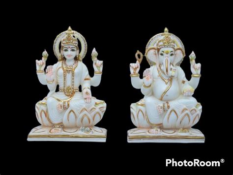 Lakshmi Ganesh Ji Marble Statue For Home Office Temple Pattern