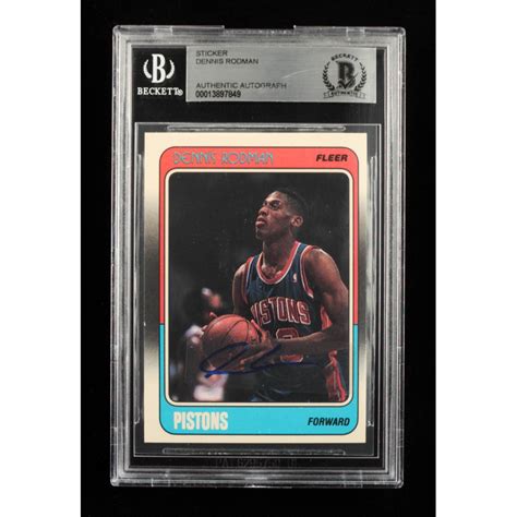 Dennis Rodman Signed Sticker On 1988 89 Fleer 43 RC BGS Pristine