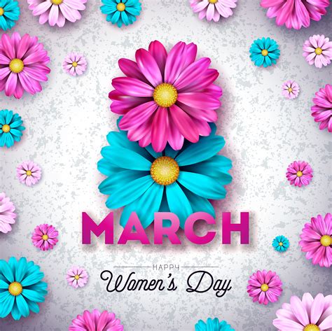 8 March Happy Womens Day Floral Greeting Card 345798 Vector Art At