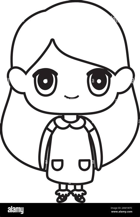 kids, cute little girl anime cartoon character vector illustration ...