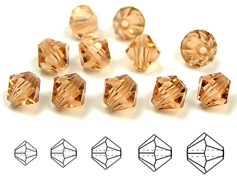 Light Peach Traditional Czech Glass MC Bicone Beads Rondell Diamond