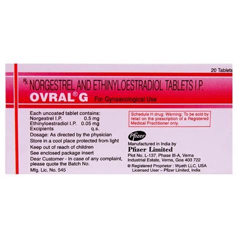 Ovral G Tablet Norgestrel Ethinyl Estradiol Packaging Size