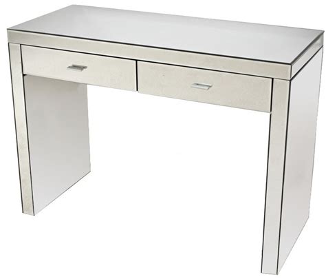 A Mirrored Desk With Two Drawers And One Drawer On The Bottom Against