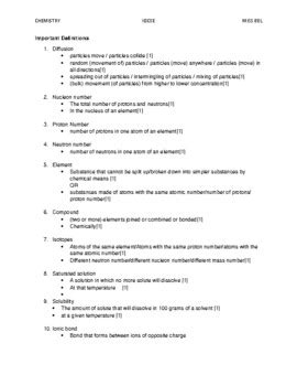 Important Chemistry Igcse Definitions By Miss Beljit Tpt