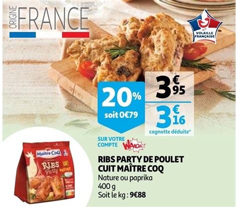 Ribs Party De Poulet Cuit Maitre Coq 400g Promotie Bij Auchan