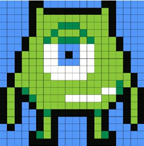 Grid Pattern Of Mike Wazowski Character Easy Pixel Art Pixel Art Pixel