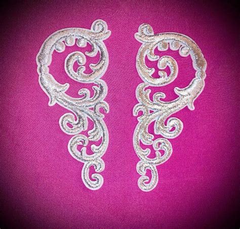 Embroidered Scroll Silver Appliques Mirror Pair Set Of Etsy