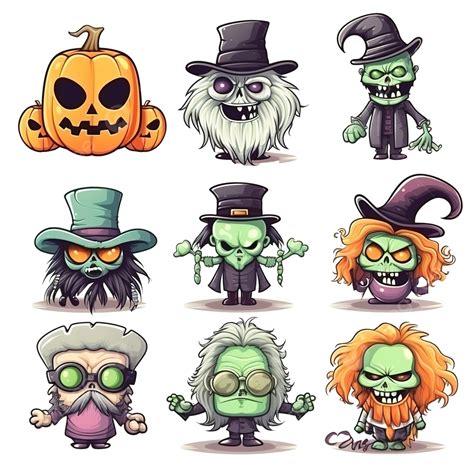 Groovy Style Halloween Character Set Halloween Vintage Character Set