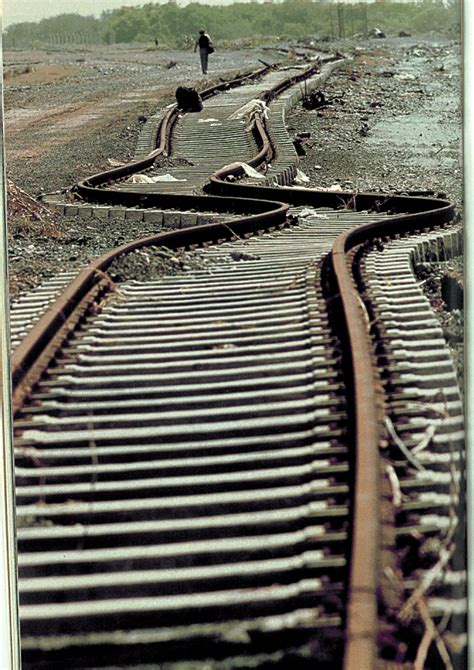 [A picture of earthquake-moved railroad tracks] | Old trains ...