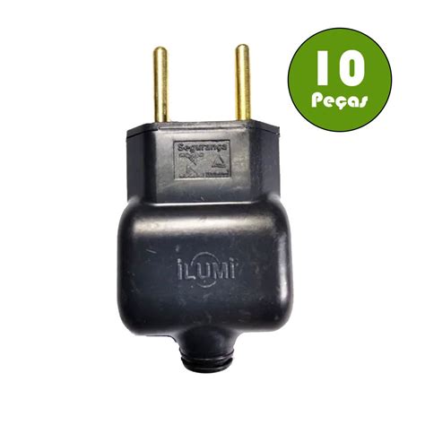 Plug Tomada Pino Macho 10a Anti Chama 250v Ilumi 10 Peças