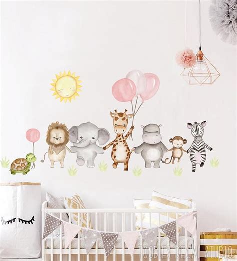 Safari Nursery Wall Sticker Balloon Fabric Decals Jungle Animal Art