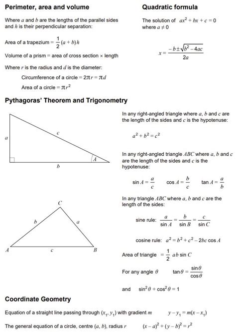 Formula Sheet (AQA Level 2 Further Maths) – Westie's Workshop