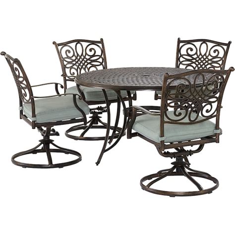 Agio Renditions 5-Piece Bronze Bistro Patio Set with Blue Sunbrella ...