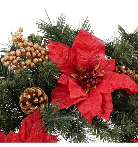 Home Accents Holiday 24 In Silk Poinsettia Artificial Wreath With Gold