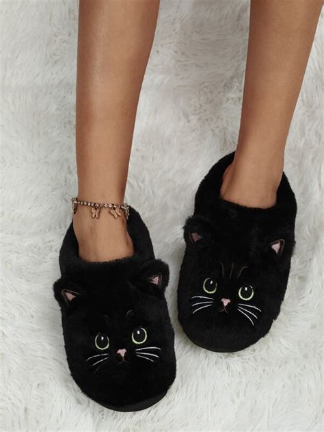 Cartoon Embroidered Fuzzy Novelty Slippers Embroidered Cartoon Preppy Style Womens Home