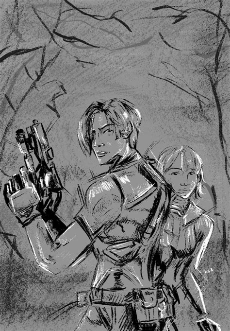 Leon and Ashley drawing by me in the ink style I’ve been using, much requested Leon : r/residentevil