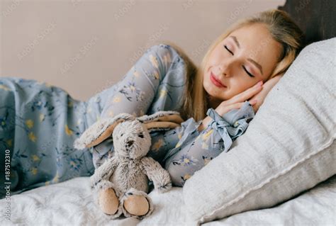 Young Beautiful Blonde Teen Sleeping On Vintage Wooden Bed Cute Lovely