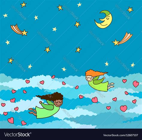 Postcard Flying Little Angels With Hearts Vector Image