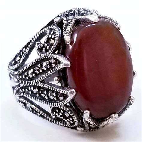 Buy Handmade 925 Sterling Silver Ring Genuine Yemen Big Kapidy Agate Stone Aqeeqcarnelian Silver