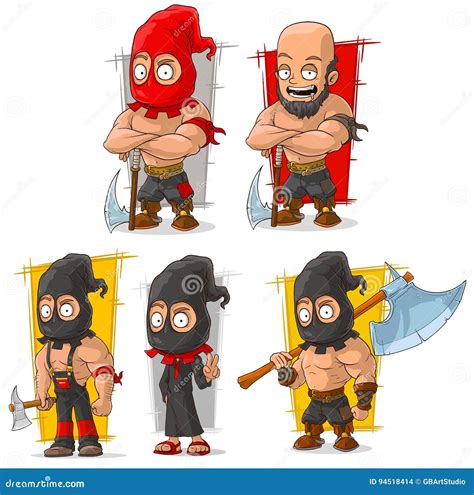 Cartoon Slayer With Big Axe Character Vector Set Stock Vector